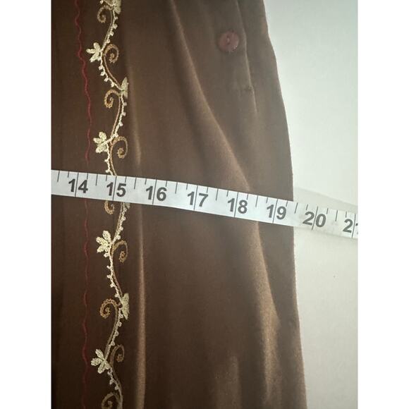 Geeta Split Wide Leg Embroidered Crop Pants OS 32x25 Brown Flowy Bohemian Gypsy - Picture 6 of 10